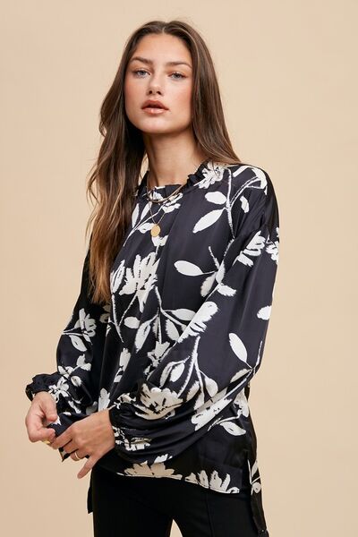 Annie Wear Frill Printed Balloon Sleeve Blouse