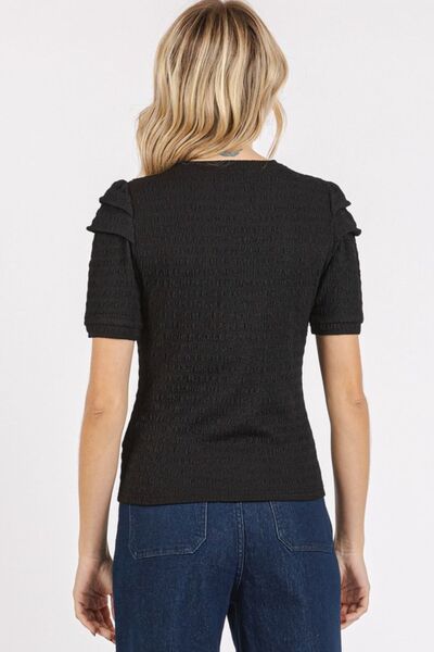 Mittoshop Textured Round Neck Short Sleeve Blouse