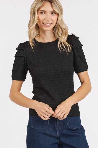 Mittoshop Textured Round Neck Short Sleeve Blouse