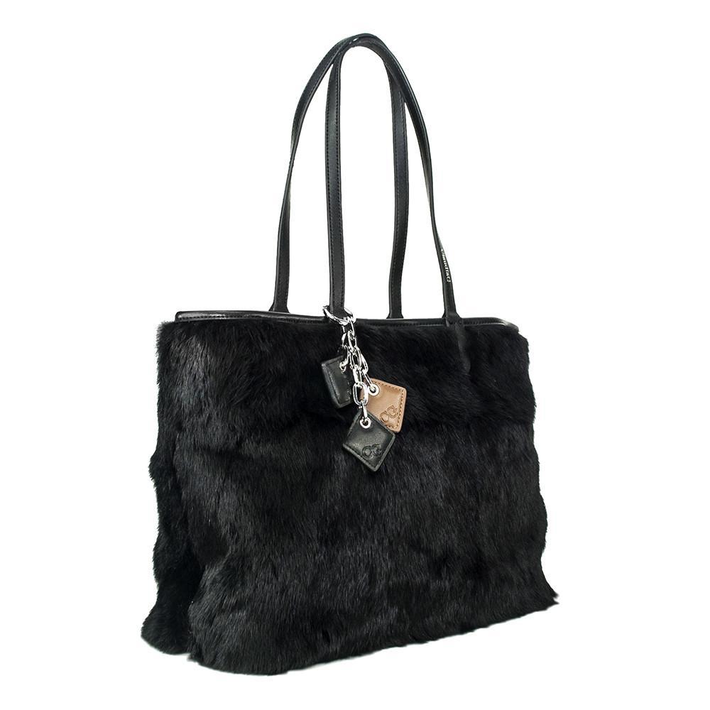 Olivia Fur+Leather Handbag - Black | ClaudiaG Collection